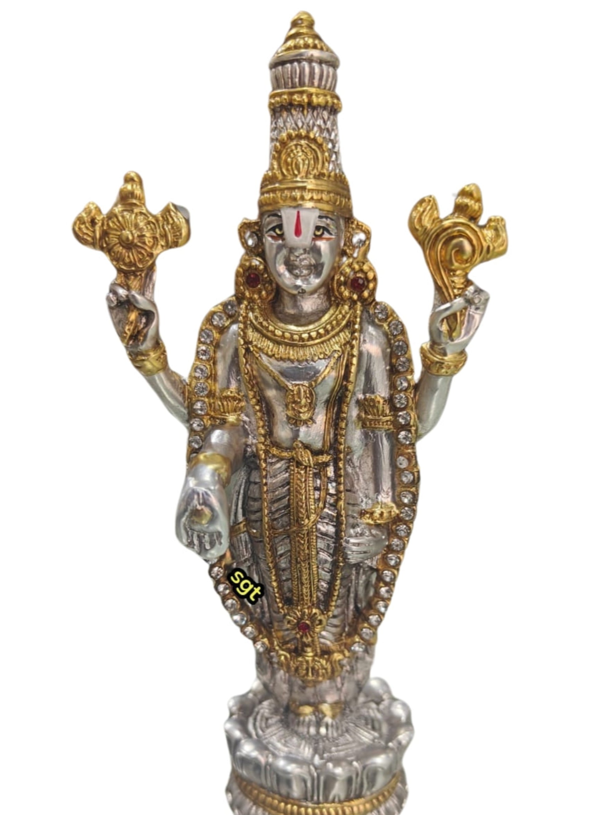 Lord Balaji Idol Gold and Silver Coated with Stone Works