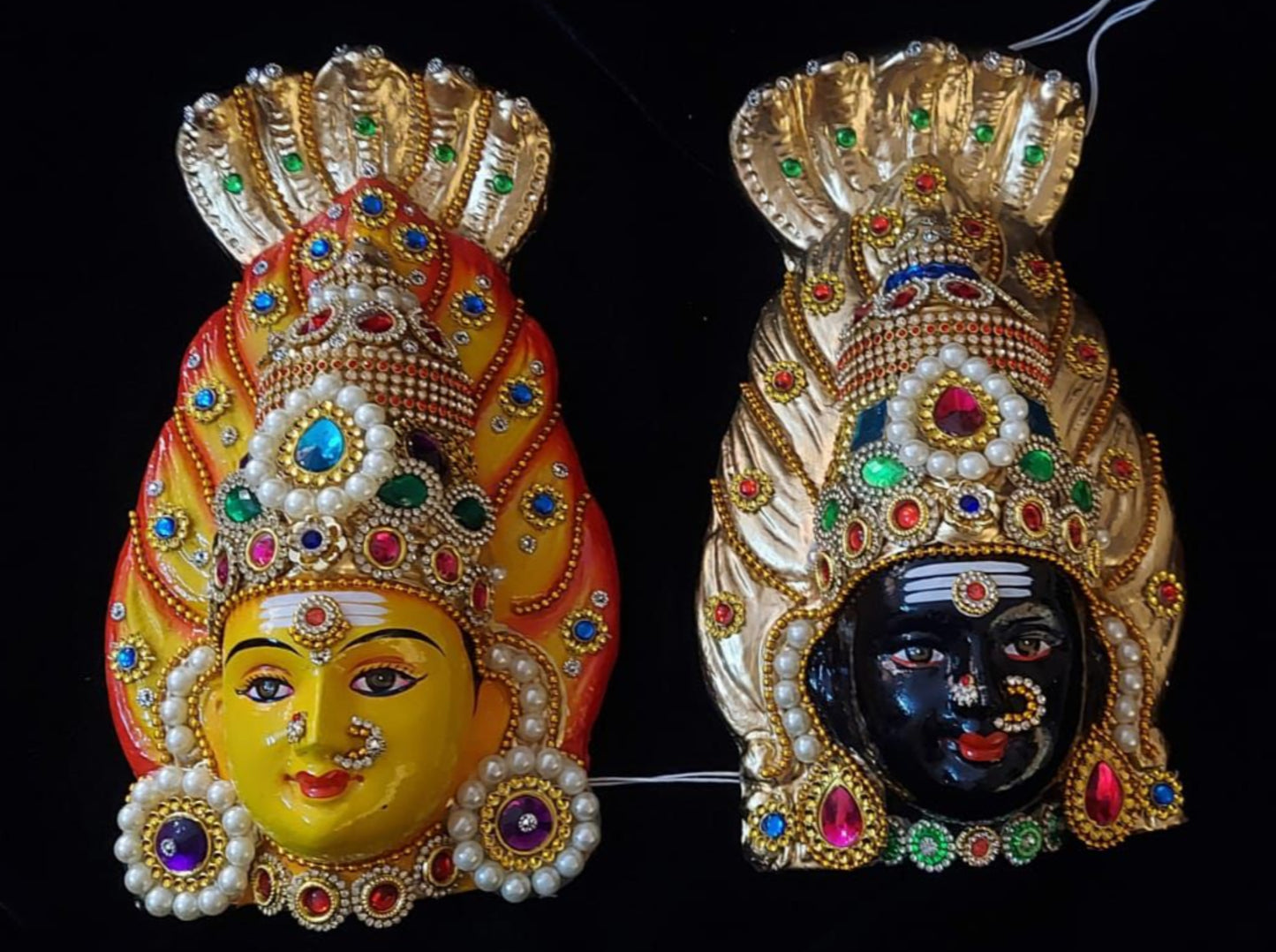 Divine Muthumariamman and Karumariamman Face: Handcrafted Paper Mache