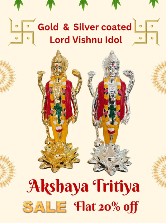 Gold & Silver Coated Lord Vishnu Idol ideal for housewarming, Satyanarayana pooja.