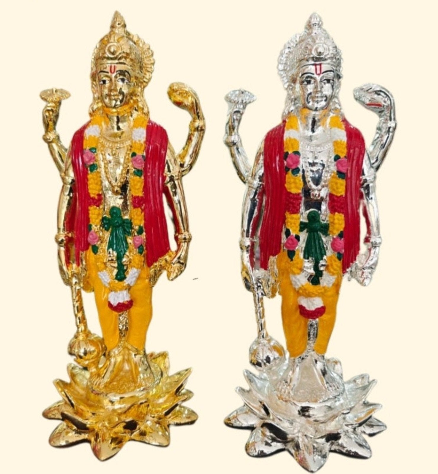 Gold & Silver Coated Lord Vishnu Idol ideal for housewarming, Satyanarayana pooja.