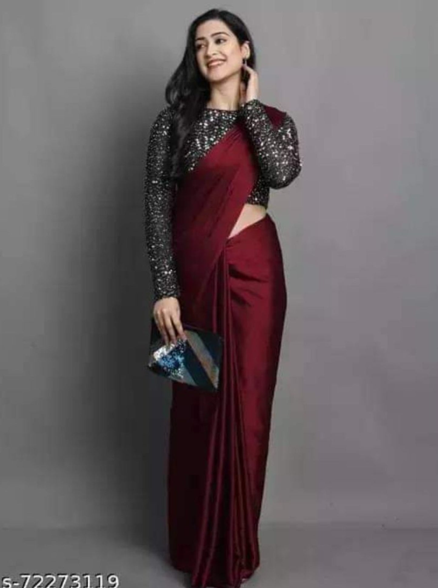 Satin Silk Saree with Velvet Blouse