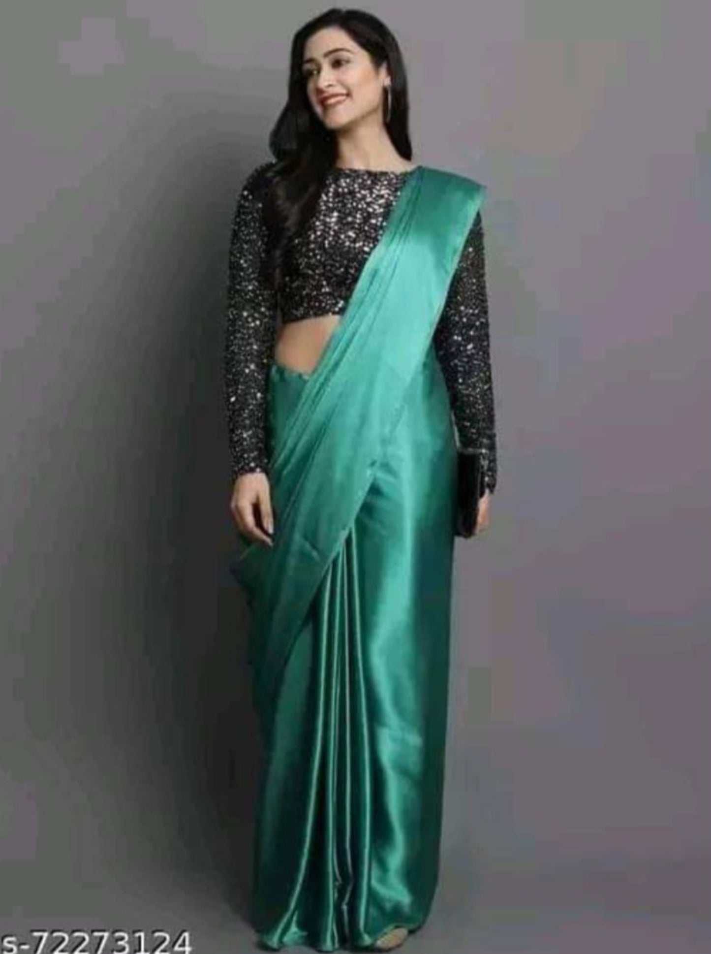 Satin Silk Saree with Velvet Blouse