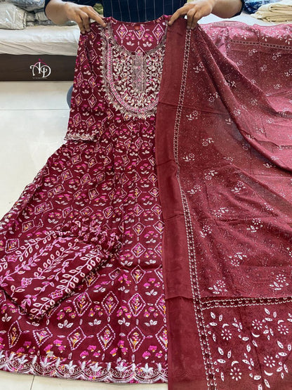 Rayon Embroidery Naira Cut Salwar Sets