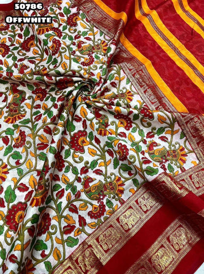 Dola silk kalamkari print sarees