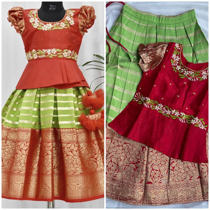 Girls Readymade Raw Silk Lehenga Blouse