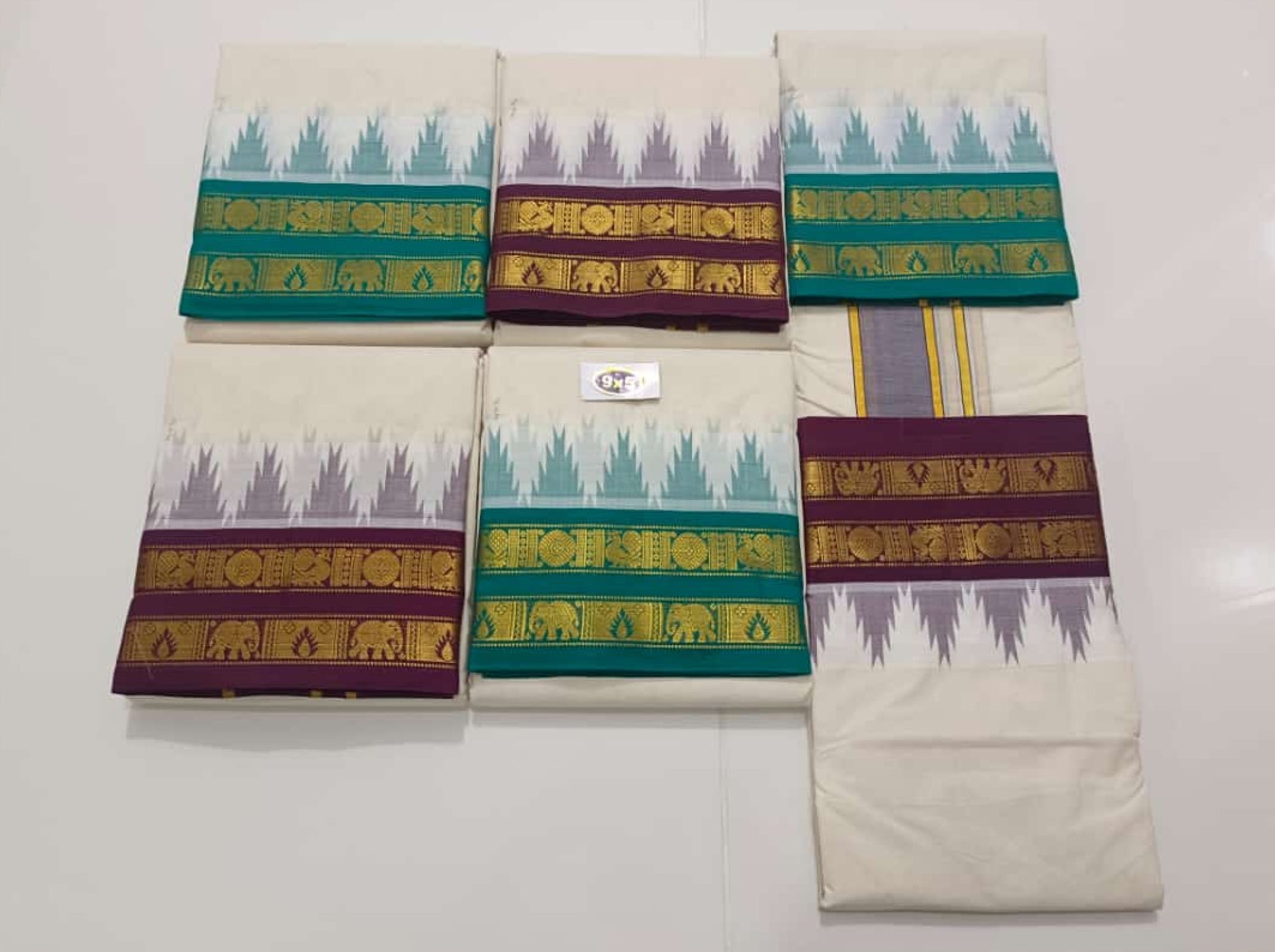 Mens Pure Cotton Dhoti 9x5 with double side jari borders and temple design
