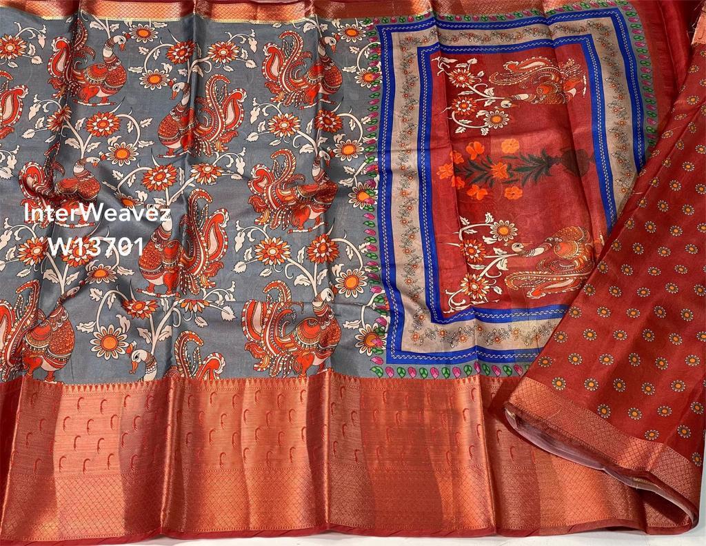 Semi Dupion Kalamkari sarees