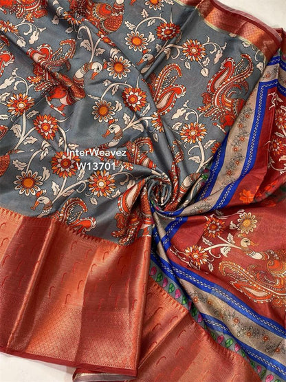 Semi Dupion Kalamkari sarees