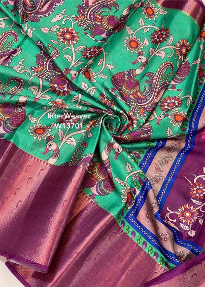 Semi Dupion Kalamkari sarees