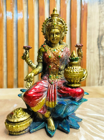 Goddess Lakshmi Resin Idol With Metal Finish