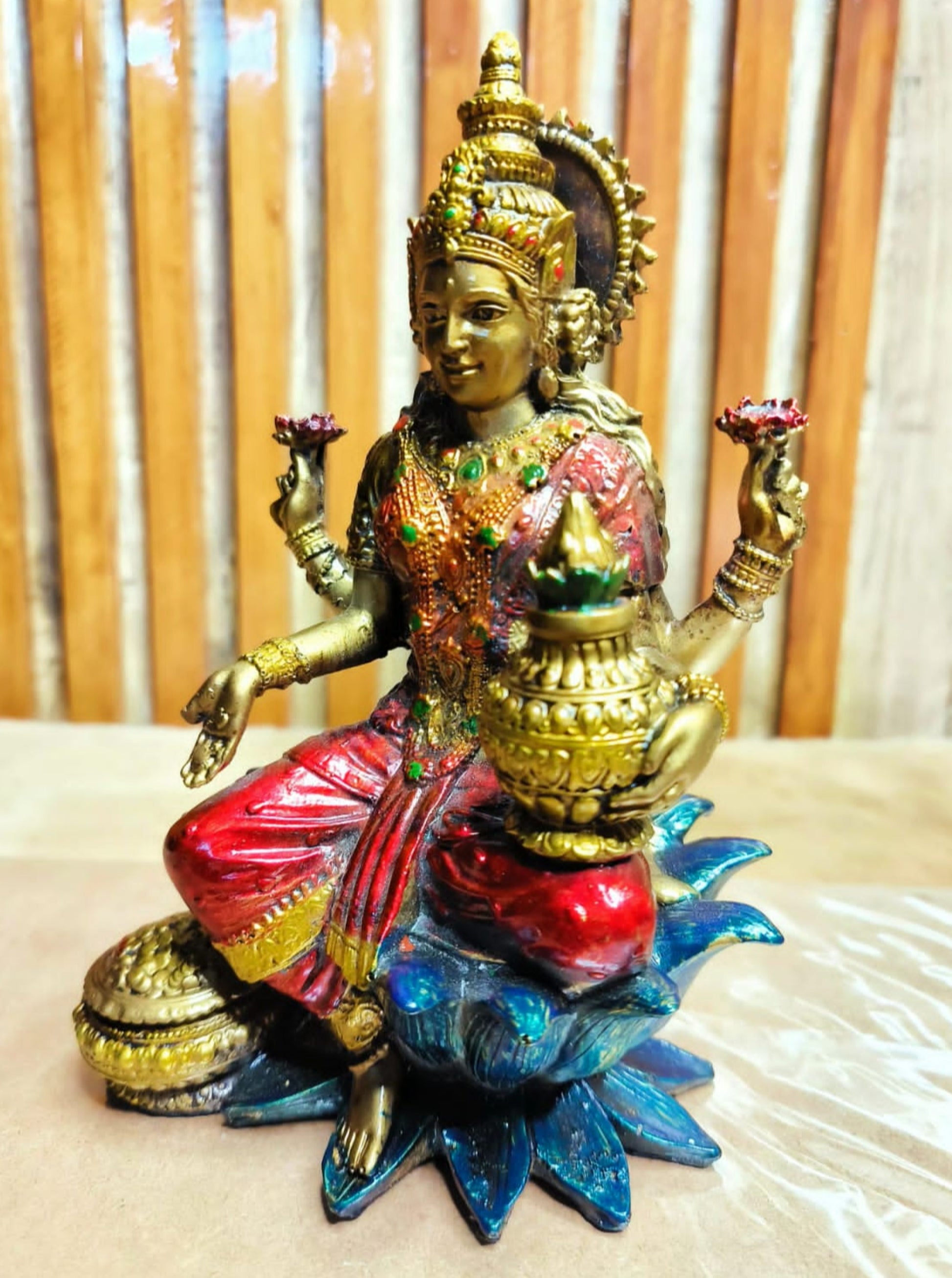 Goddess Lakshmi Resin Idol With Metal Finish