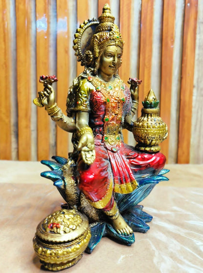 Goddess Lakshmi Resin Idol With Metal Finish