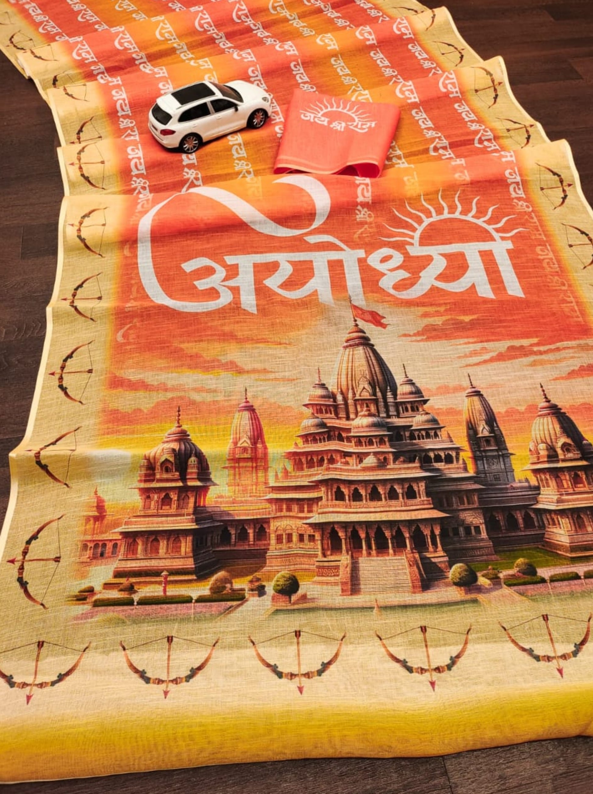 Linen Ayodhya Ram Digital Print Sarees