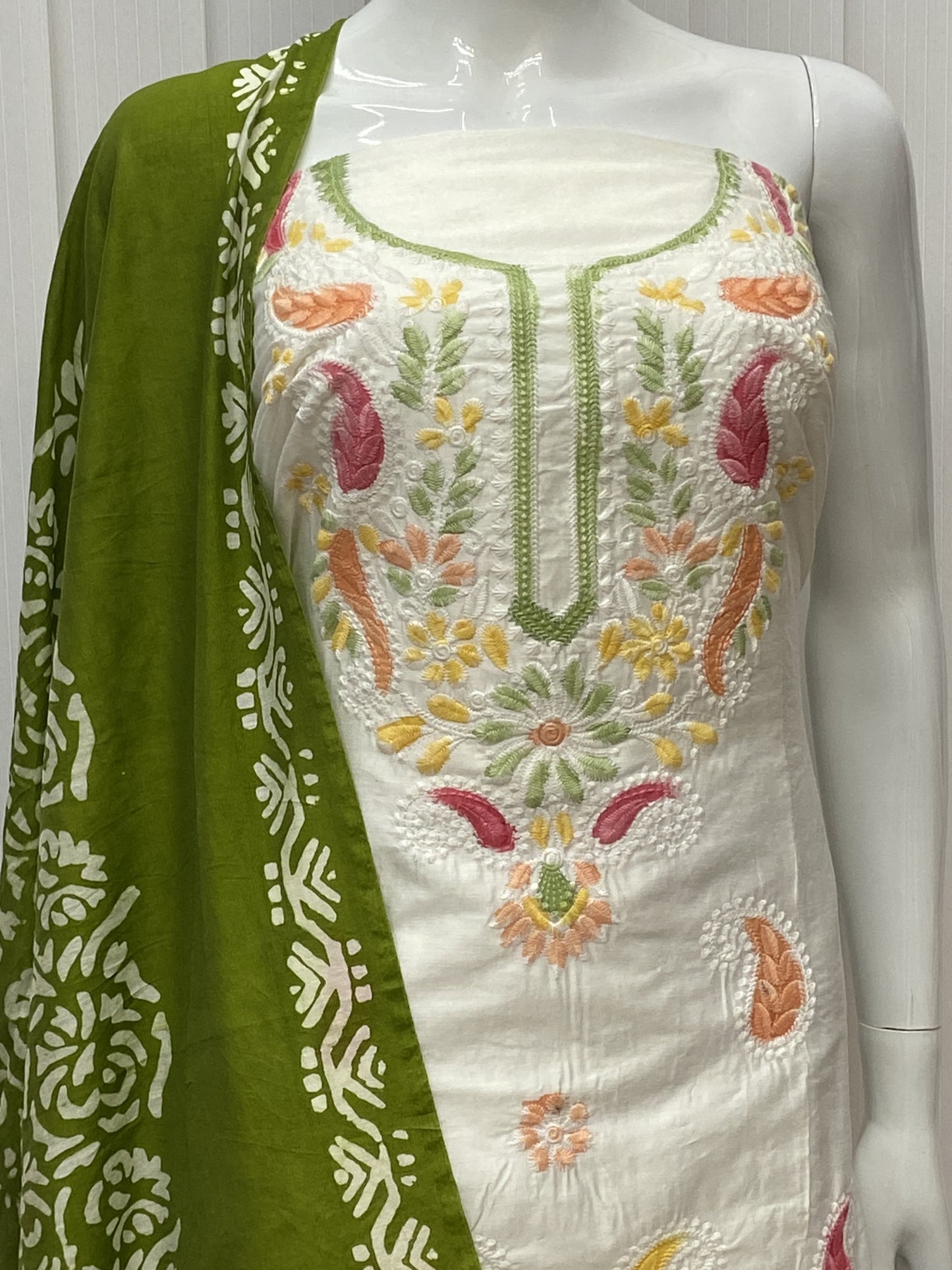 Cotton Silk Lucknowi Dress Materials