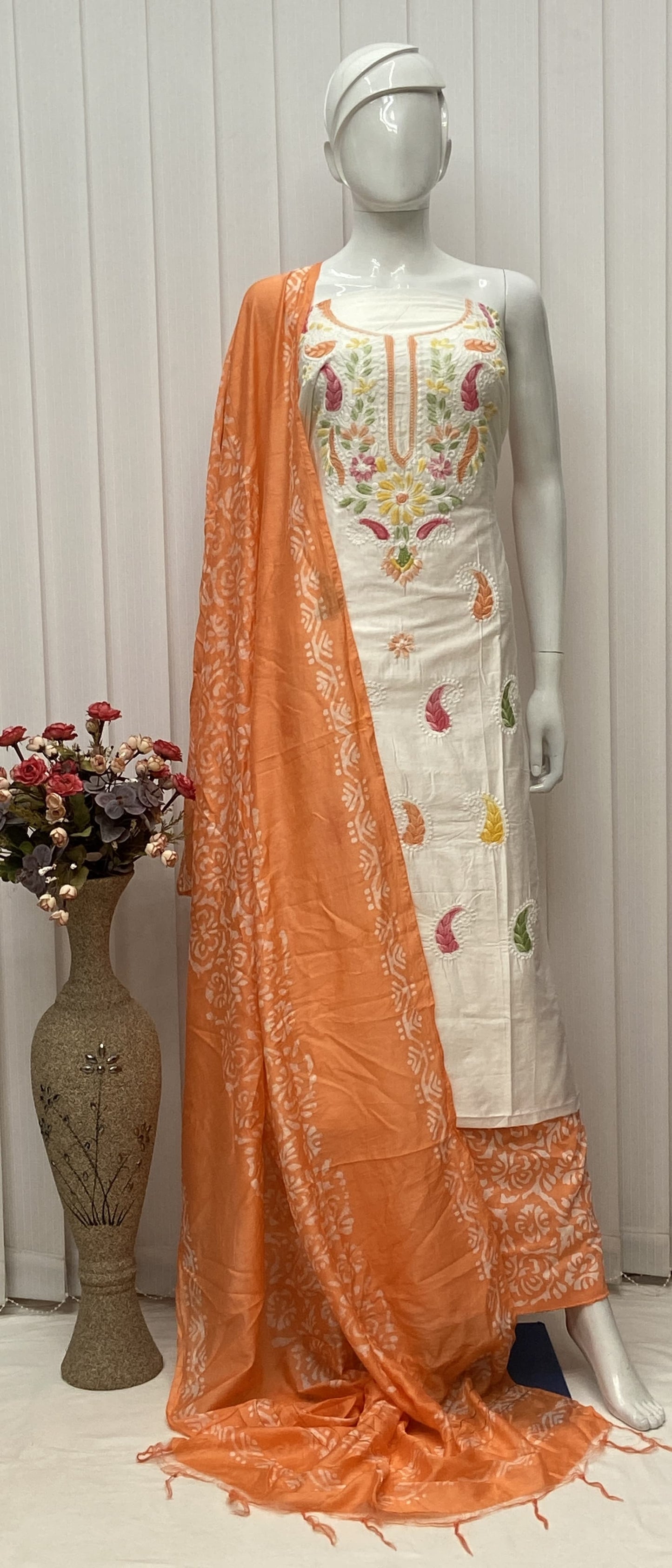 Cotton Silk Lucknowi Dress Materials