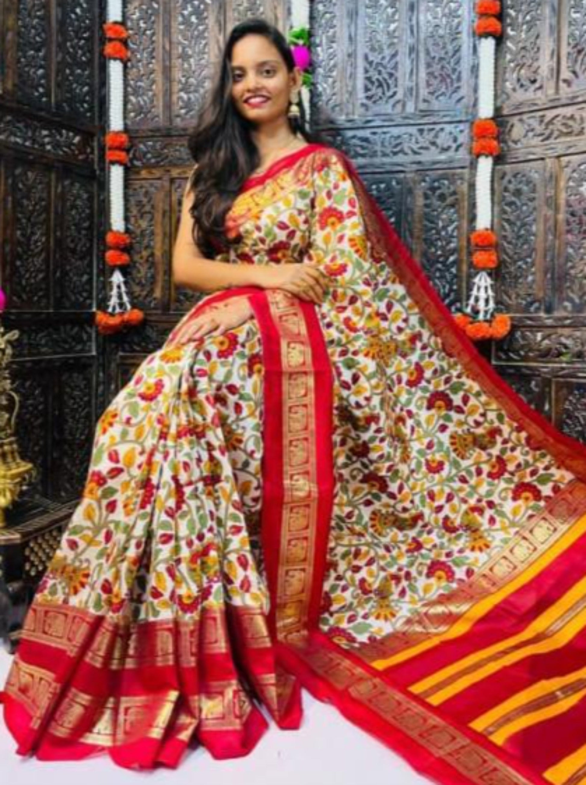 Dola silk kalamkari print sarees