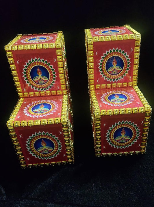 Hand-Decorated MDF Diya Stands