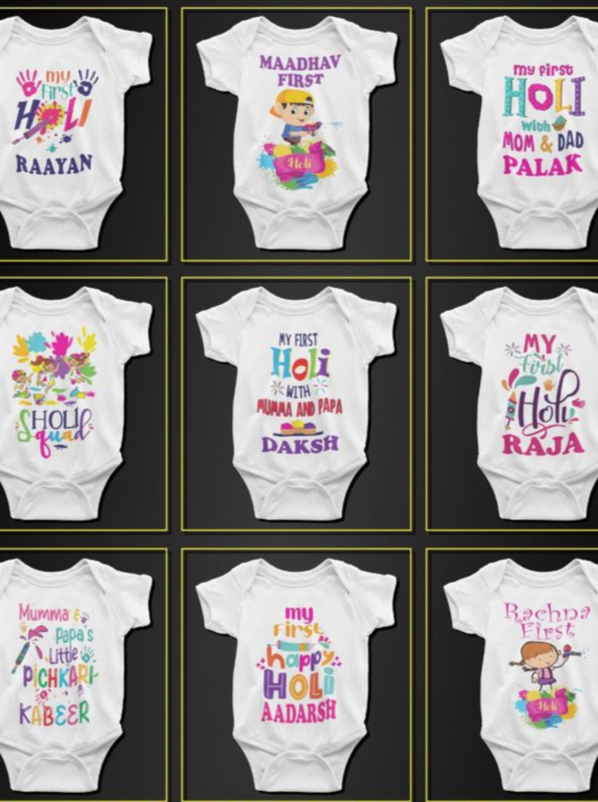 Customised Holi Baby Rompers