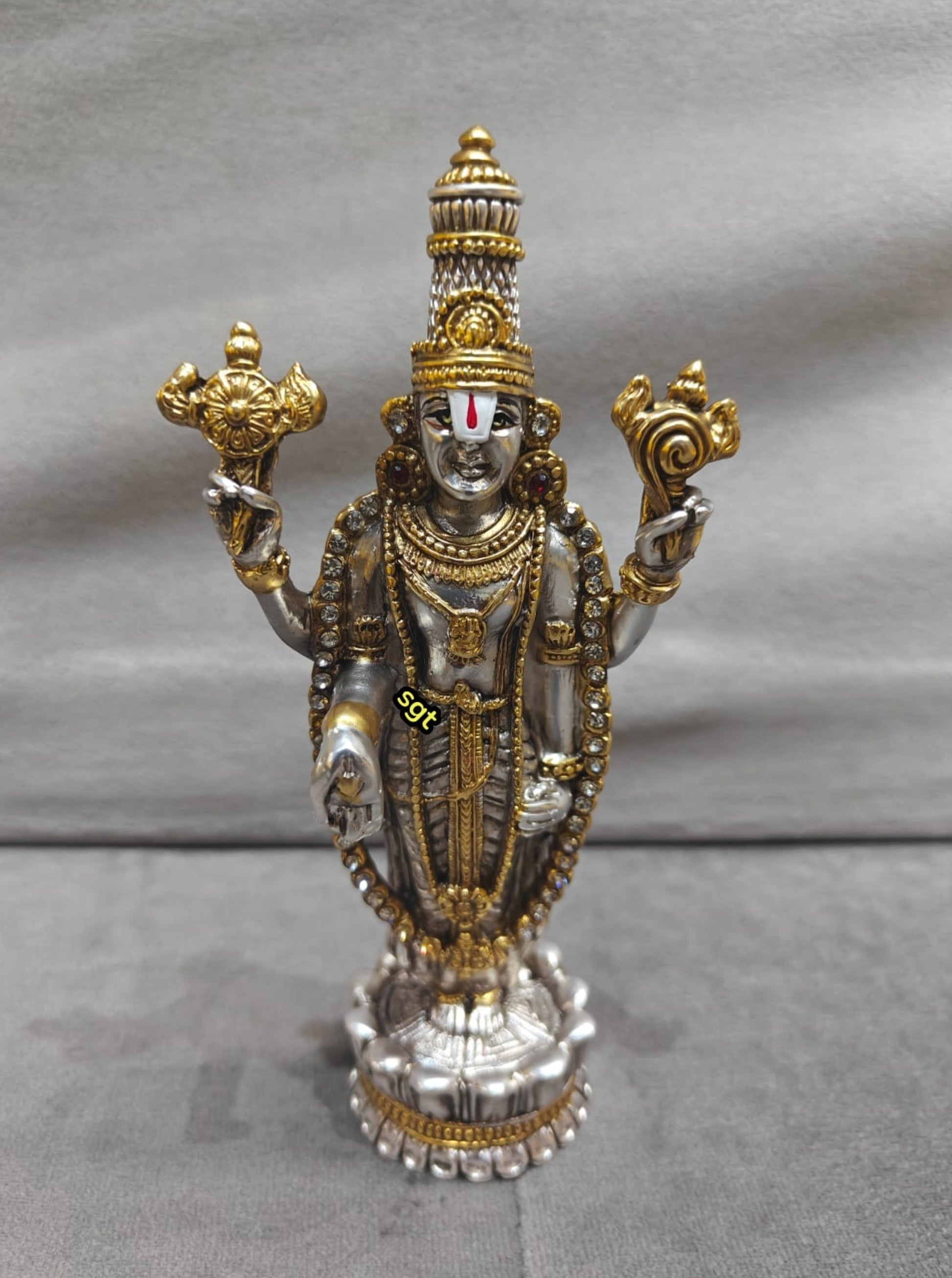 Lord Balaji Idol Gold and Silver Coated with Stone Works