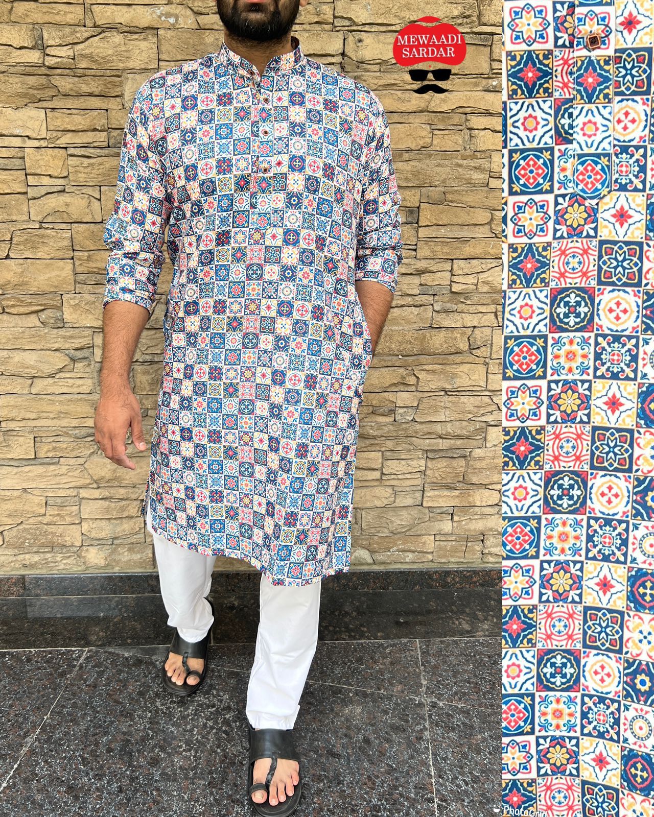 Men's printed cotton kurta