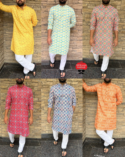 Men's printed cotton kurta