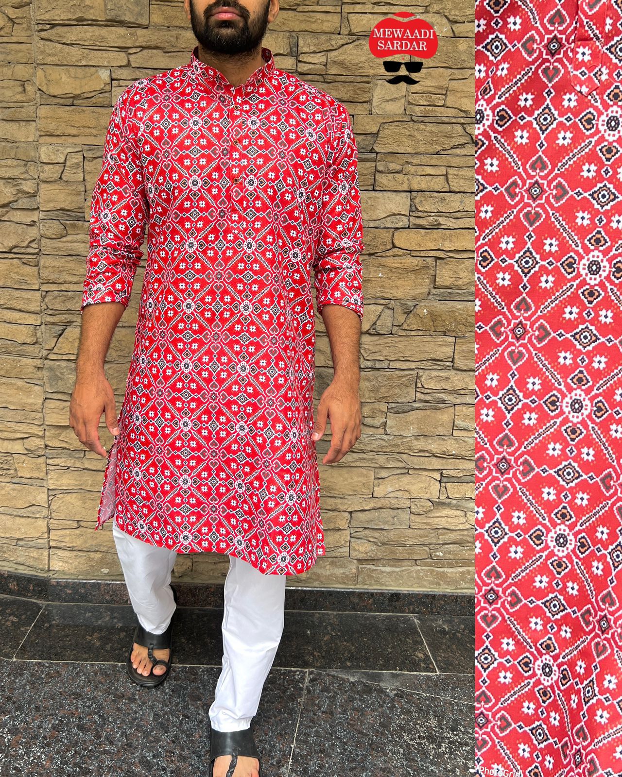 Men's printed cotton kurta