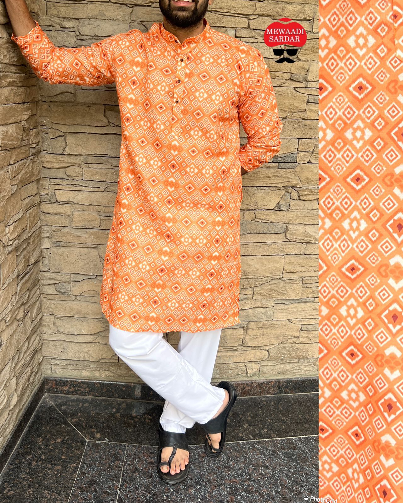 Men's printed cotton kurta