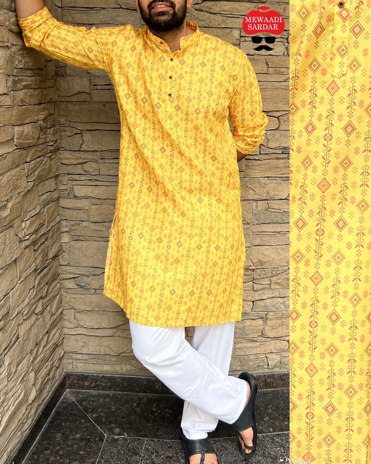 Men's printed cotton kurta