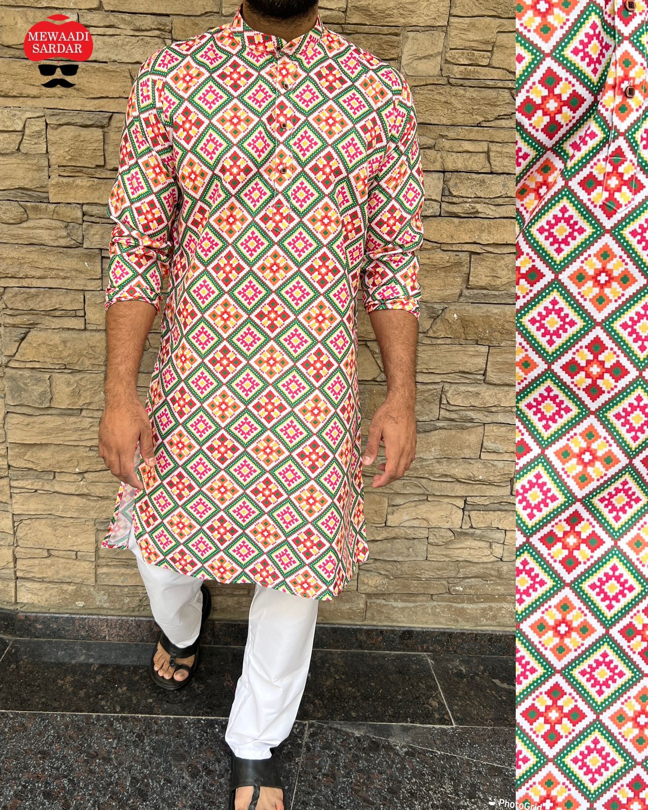 Men's printed cotton kurta