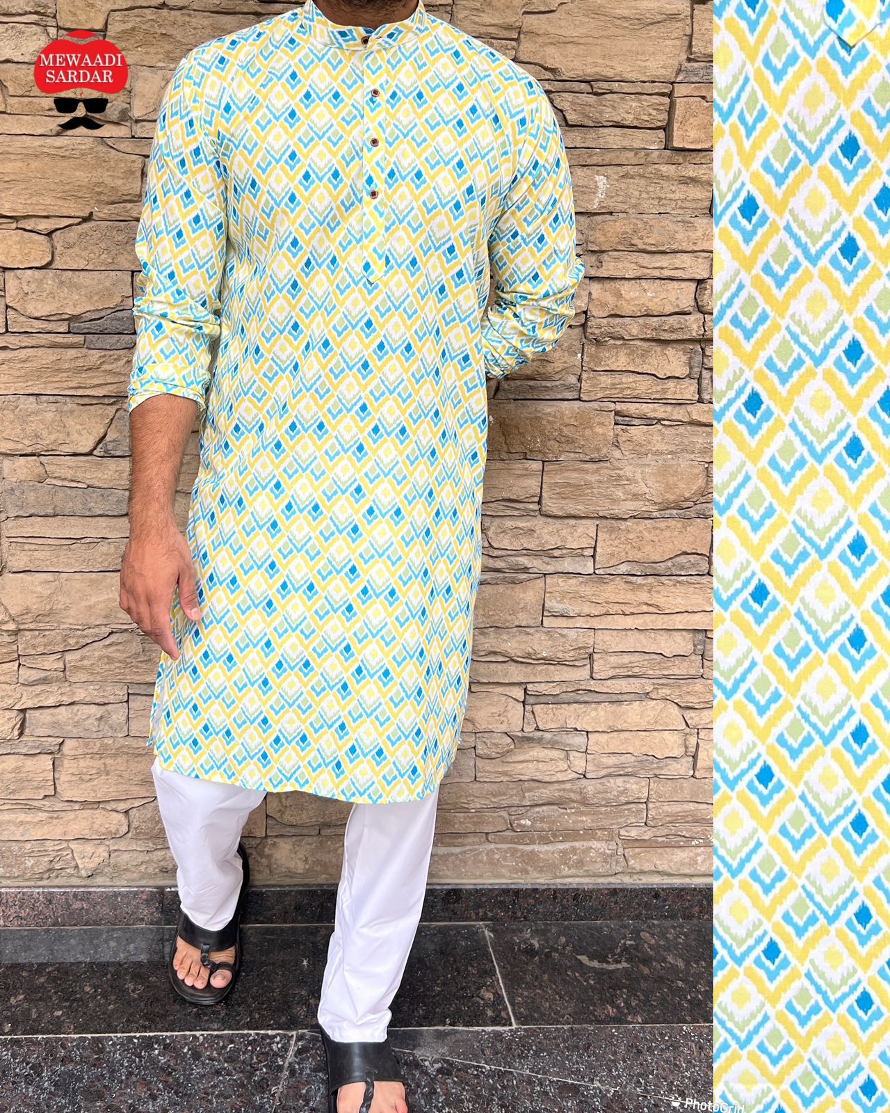 Men's printed cotton kurta