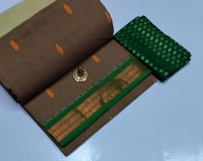 Chettinad Poly Cotton sarees with Kalamkari Blouse bit