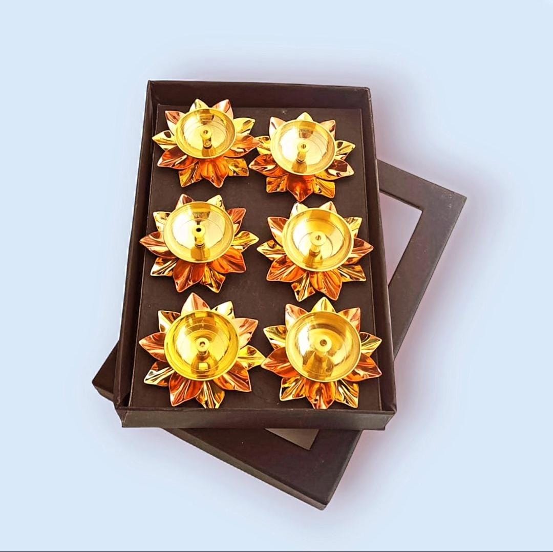 Brass/Copper Lotus Diyas pack of 6