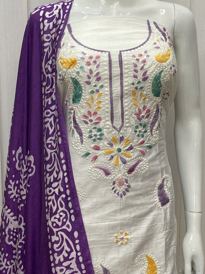 Cotton Silk Lucknowi Dress Materials