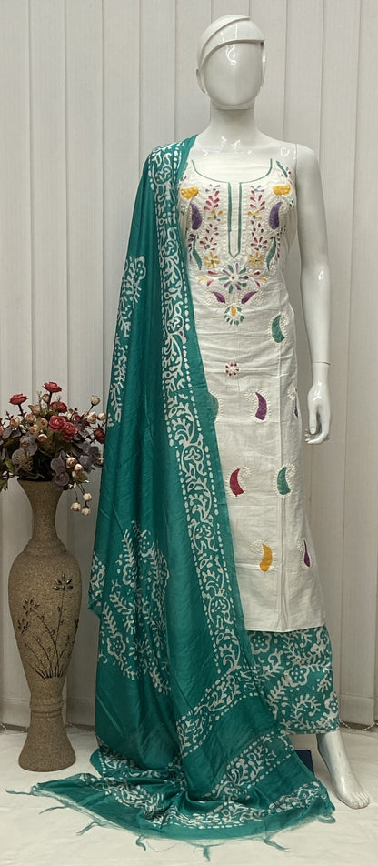 Cotton Silk Lucknowi Dress Materials