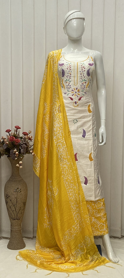 Cotton Silk Lucknowi Dress Materials