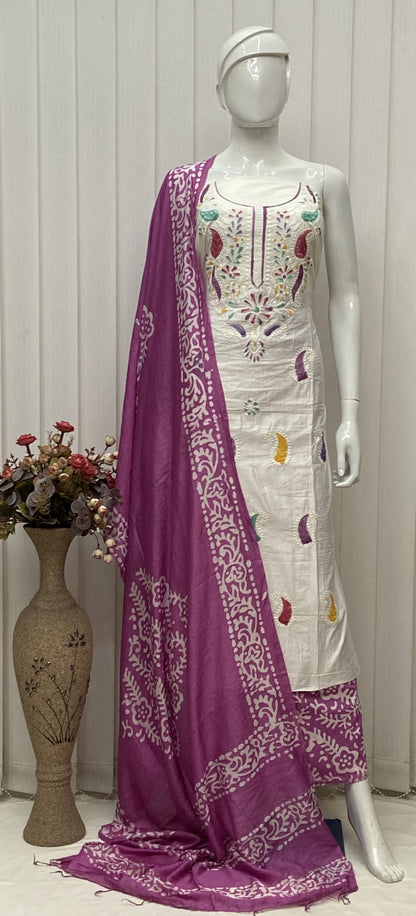 Cotton Silk Lucknowi Dress Materials