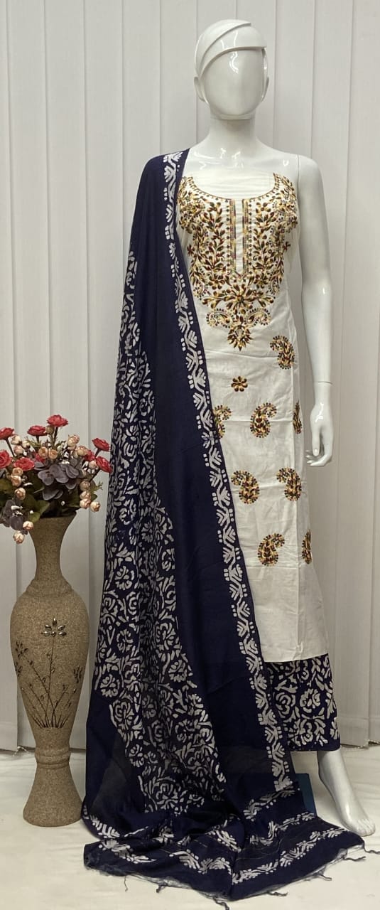 Cotton Silk Lucknowi Dress Materials