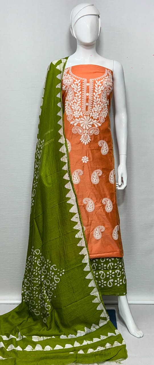 Cotton Silk Lucknowi Dress Materials