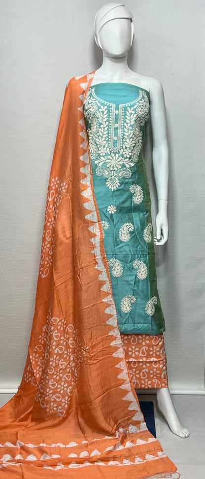 Cotton Silk Lucknowi Dress Materials