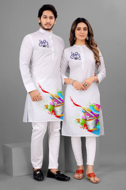 Holi Print Couple Kurta/Tshirt Combo