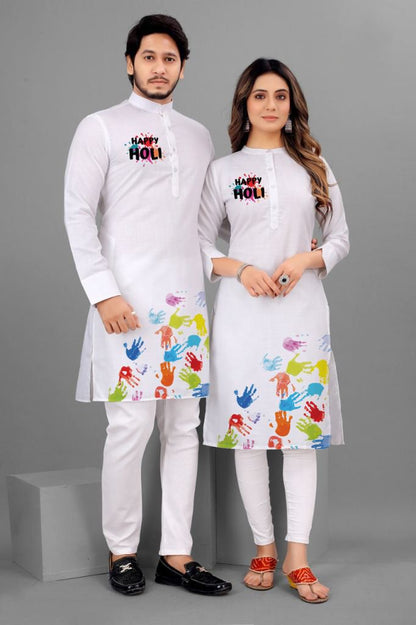 Holi Print Couple Kurta/Tshirt Combo