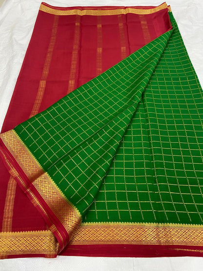 Checked Pure Mysore Silk Sarees