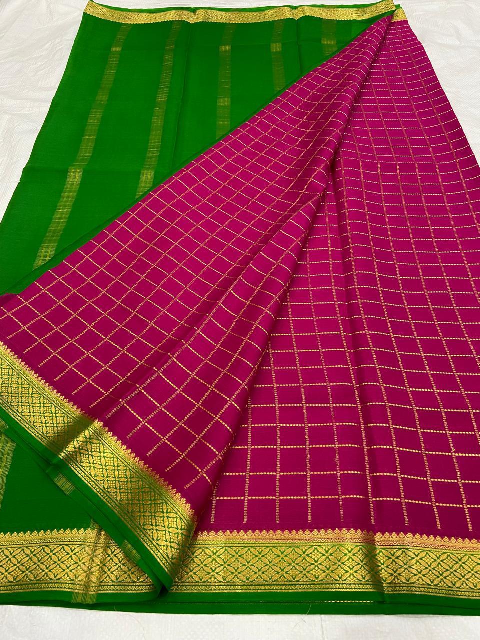 Checked Pure Mysore Silk Sarees