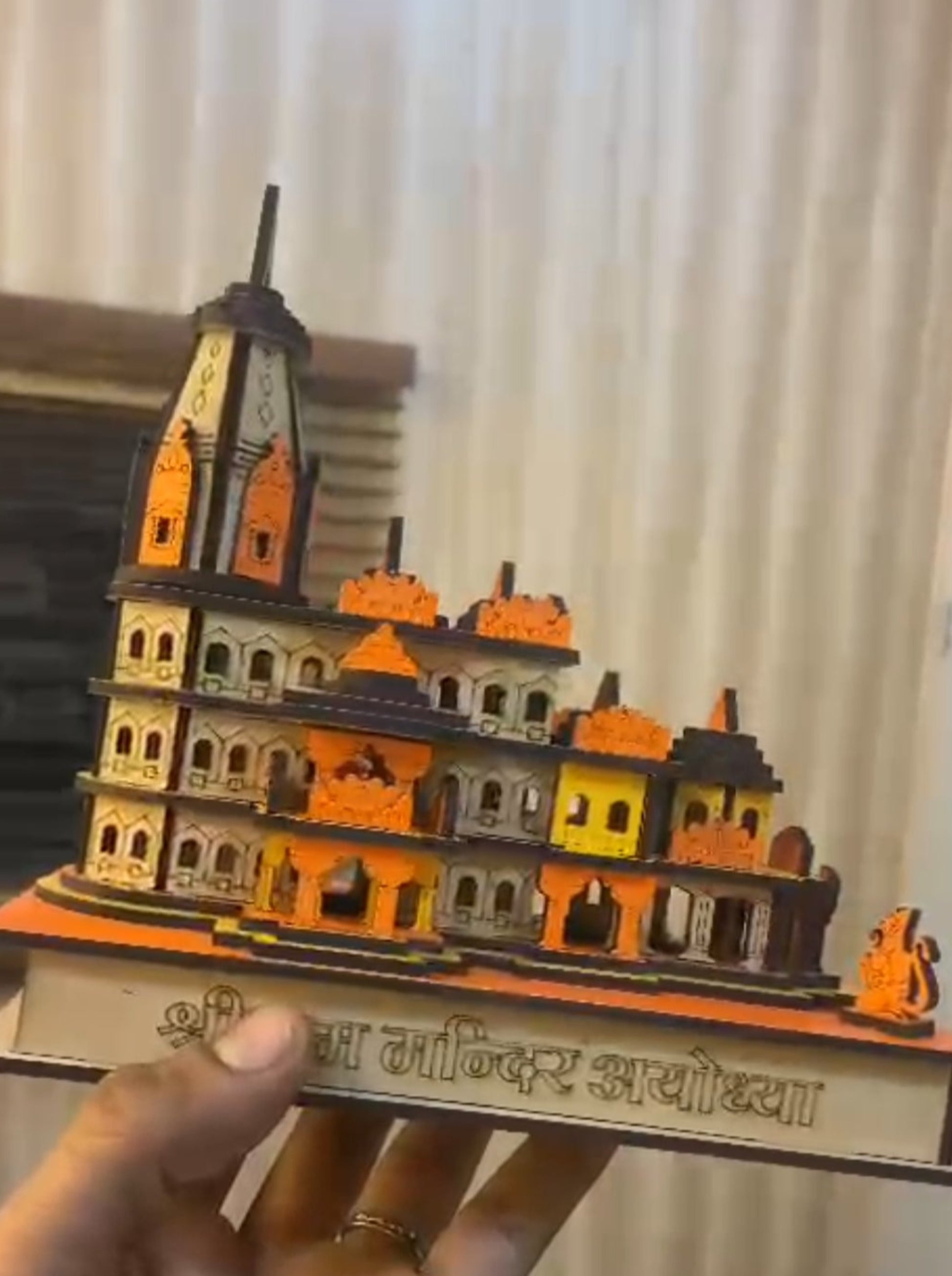 MDF Ram Mandir Model with Safforn borders