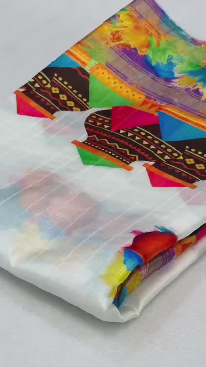 Holi Theme Khadi Cotton saree