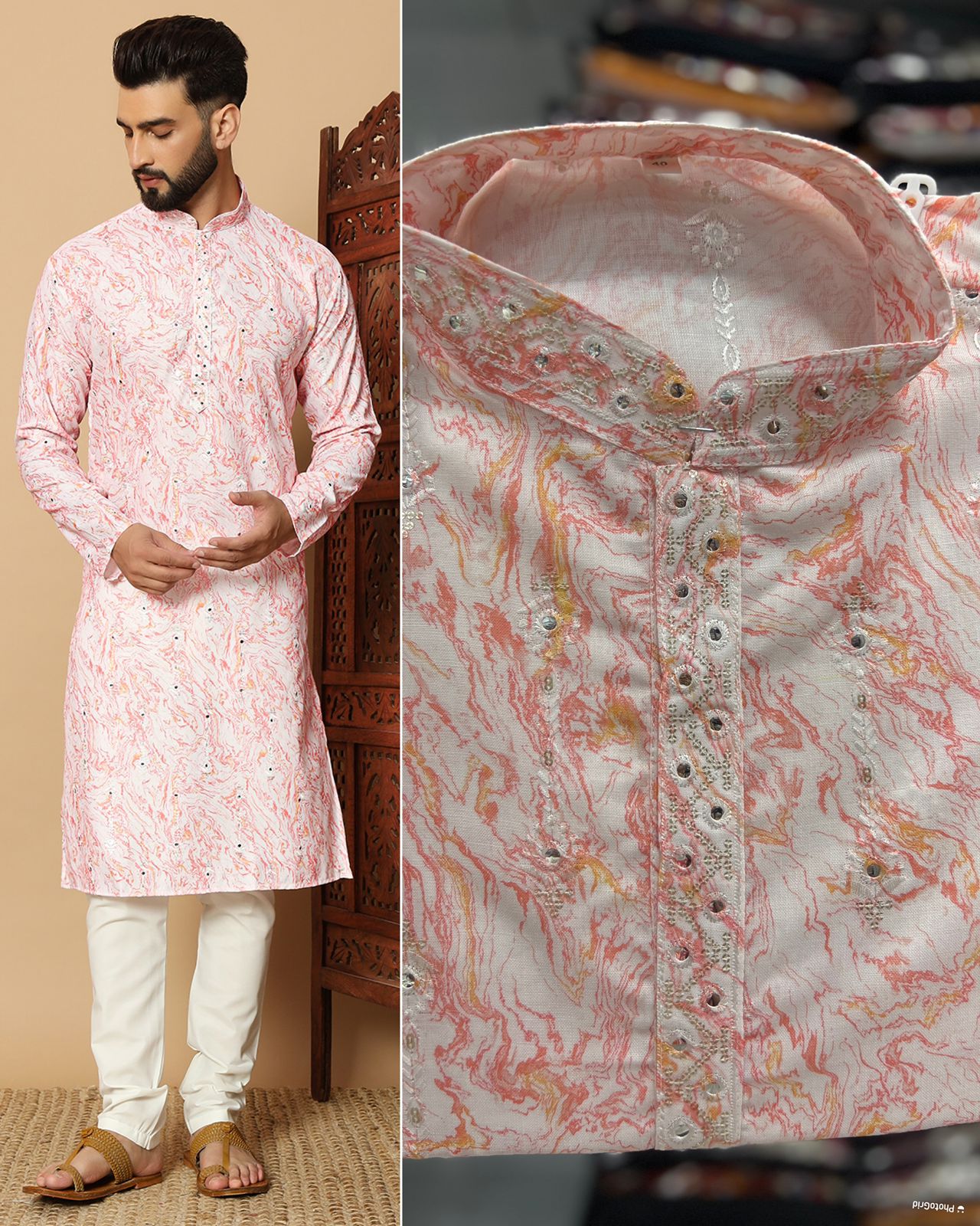 Men's Printed Cotton Kurta