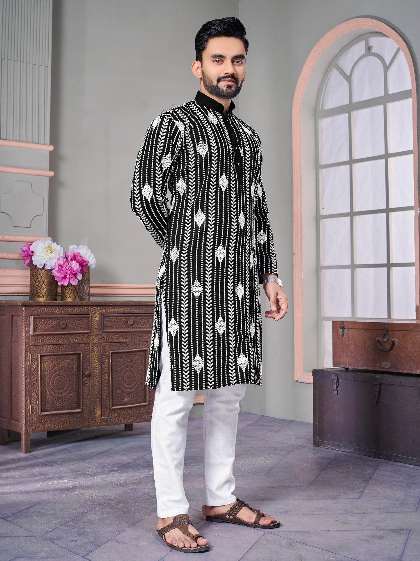 Men's Printed Cotton Kurta