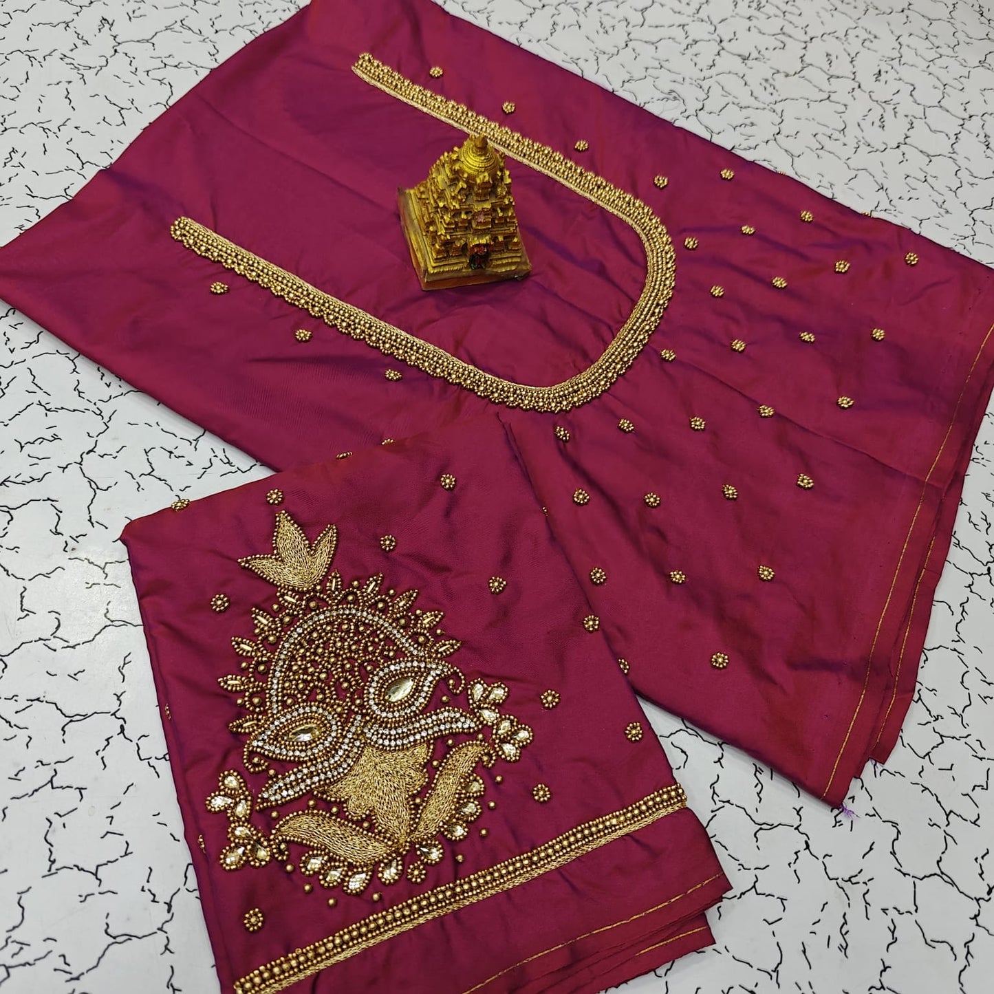 Aari work silk cotton blouse bit