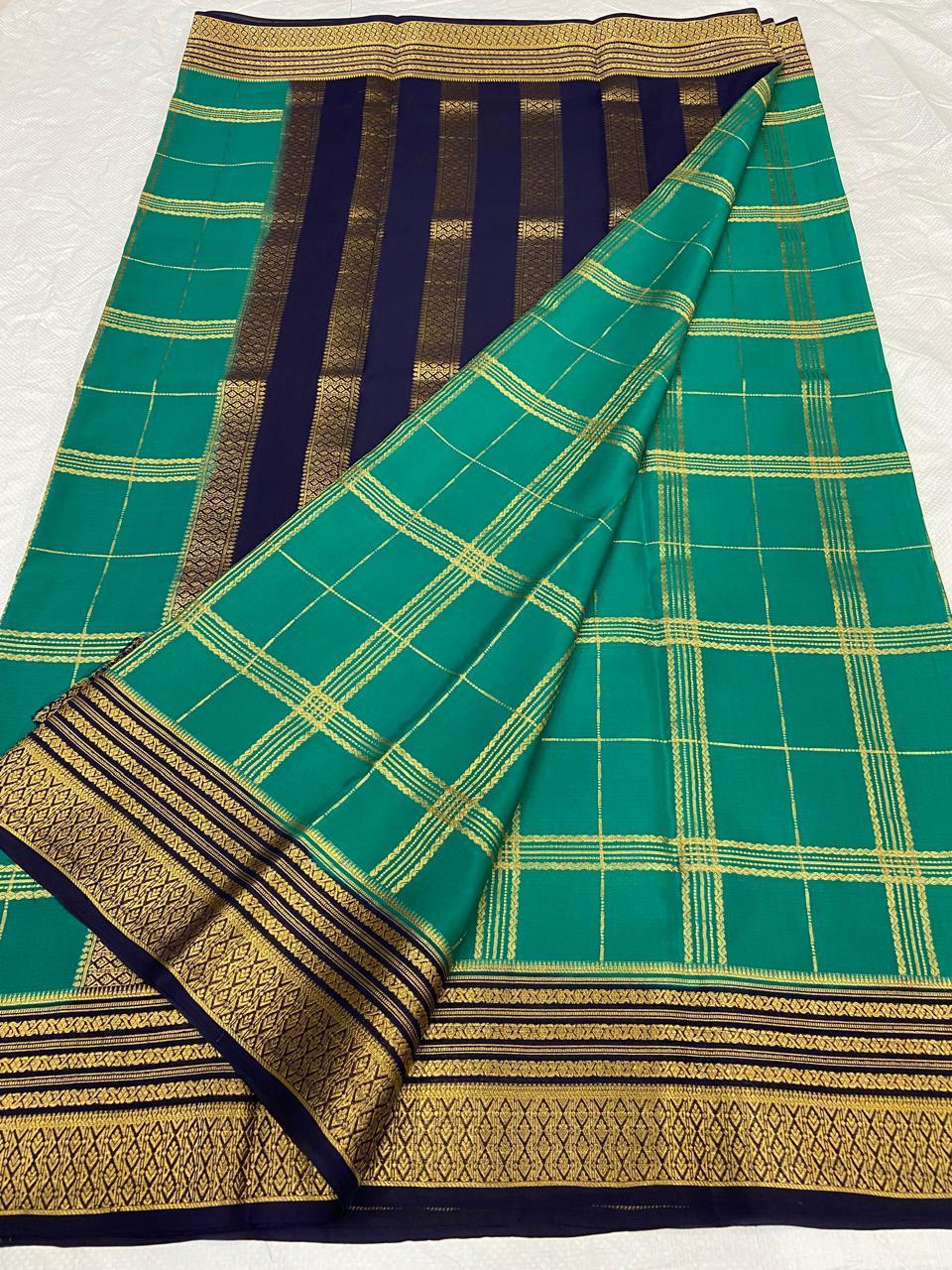 Checked Pure Mysore Silk Sarees