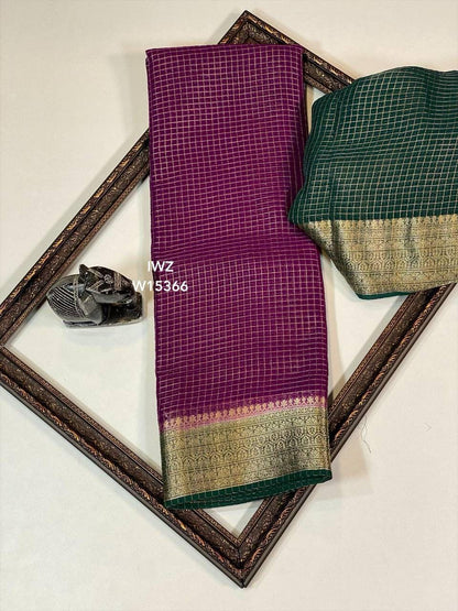 Semi Mysore Silk Checked Sarees